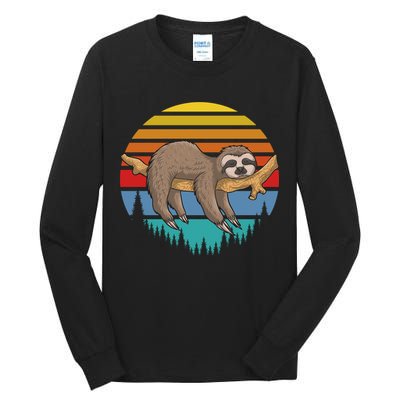 lazy Sloth Retro Sunset  Tall Long Sleeve T-Shirt