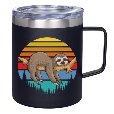 lazy Sloth Retro Sunset  12oz Stainless Steel Coffee Mug