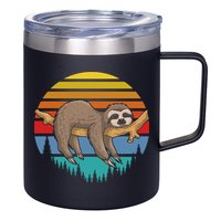 lazy Sloth Retro Sunset  12oz Stainless Steel Coffee Mug