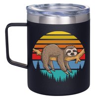 lazy Sloth Retro Sunset  12oz Stainless Steel Coffee Mug