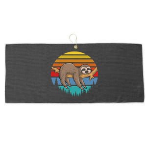 lazy Sloth Retro Sunset  Large Microfiber Waffle Golf Towel