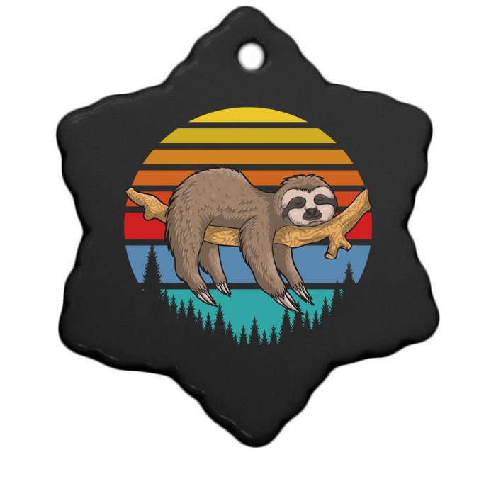 lazy Sloth Retro Sunset  Ceramic Star Ornament