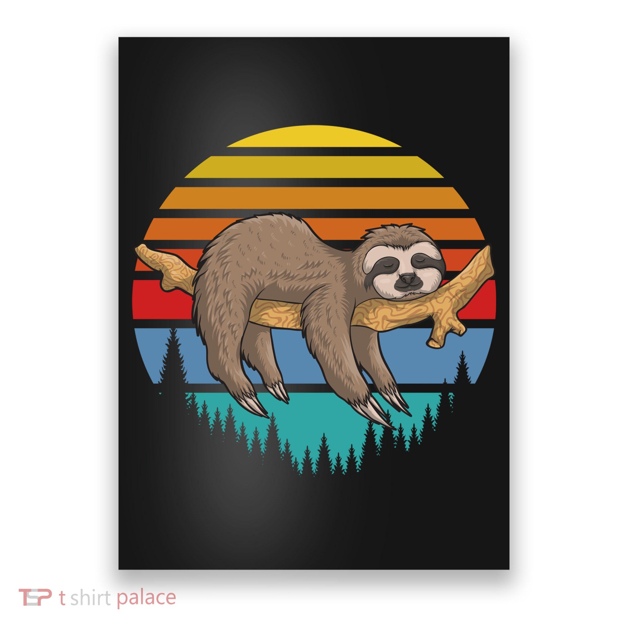 lazy Sloth Retro Sunset  Poster