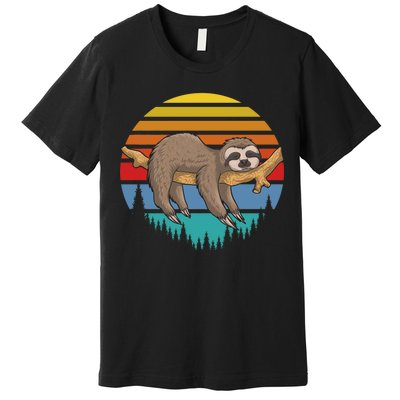 lazy Sloth Retro Sunset  Premium T-Shirt