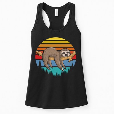 lazy Sloth Retro Sunset  Womens Tank Top
