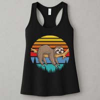 lazy Sloth Retro Sunset  Womens Tank Top
