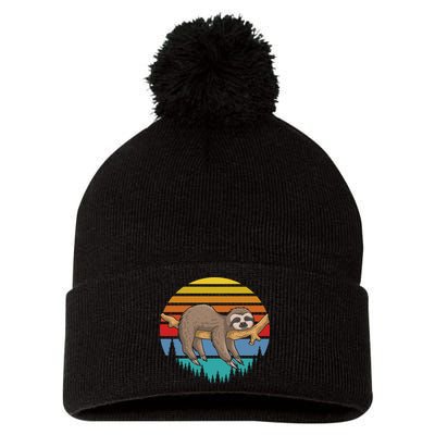 lazy Sloth Retro Sunset  Pom Pom 12in Knit Beanie