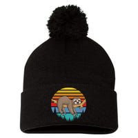 lazy Sloth Retro Sunset  Pom Pom 12in Knit Beanie