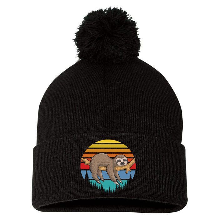 lazy Sloth Retro Sunset  Pom Pom 12in Knit Beanie