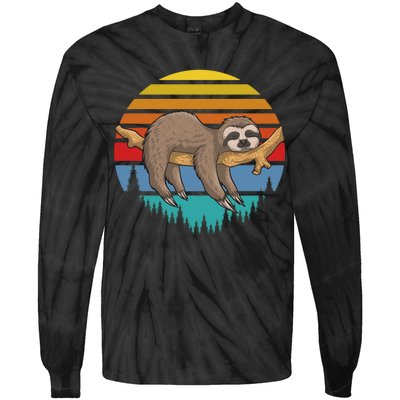 lazy Sloth Retro Sunset  Tie-Dye Long Sleeve Shirt