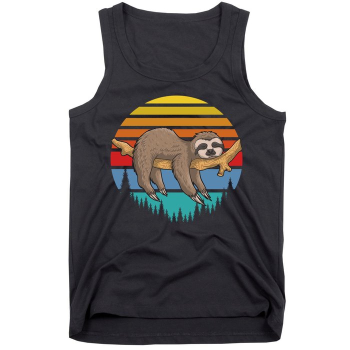lazy Sloth Retro Sunset  Tank Top