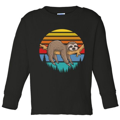 lazy Sloth Retro Sunset  Toddler Long Sleeve Shirt