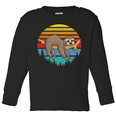 lazy Sloth Retro Sunset  Toddler Long Sleeve Shirt