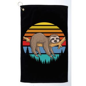 lazy Sloth Retro Sunset  Platinum Collection Golf Towel