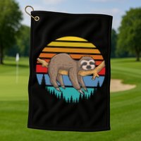lazy Sloth Retro Sunset  Golf Towel