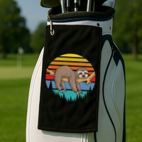 lazy Sloth Retro Sunset  Golf Towel