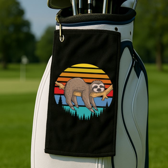 lazy Sloth Retro Sunset  Golf Towel