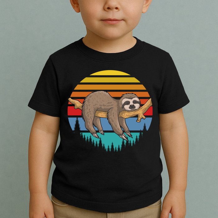lazy Sloth Retro Sunset  Toddler T-Shirt