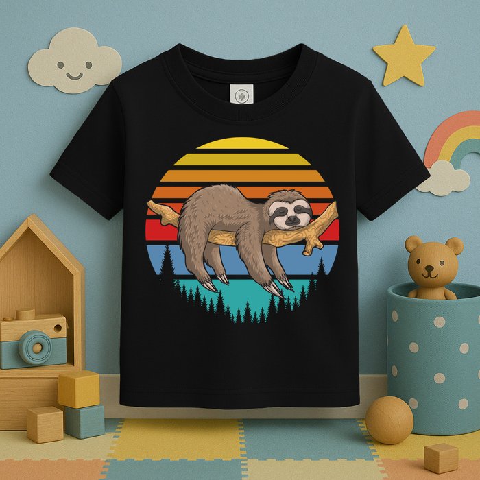 lazy Sloth Retro Sunset  Toddler T-Shirt