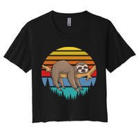 lazy Sloth Retro Sunset  Crop Top