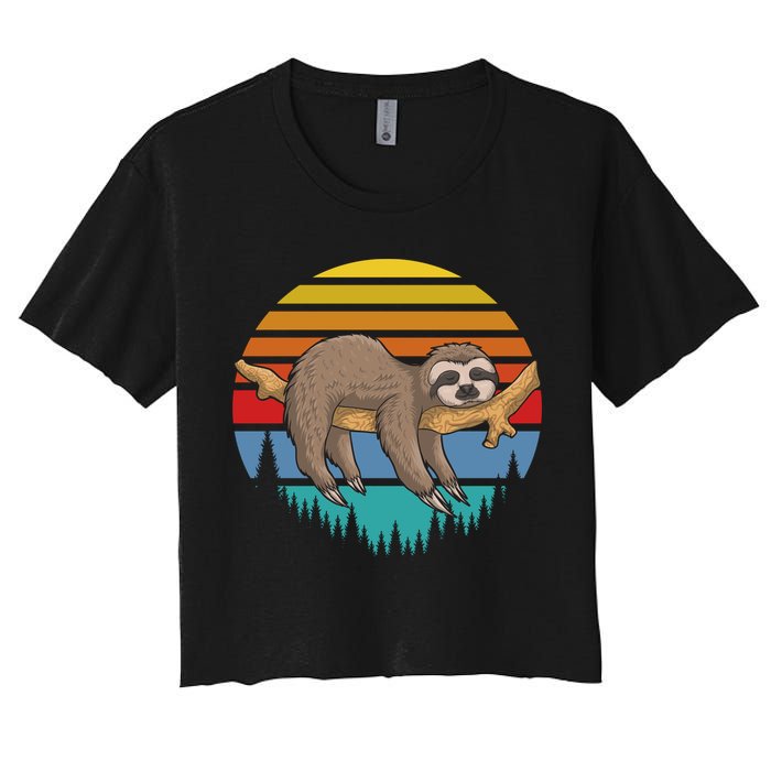 lazy Sloth Retro Sunset  Crop Top