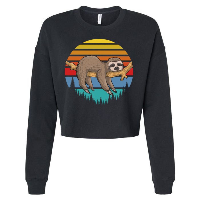 lazy Sloth Retro Sunset  Cropped Pullover Crew