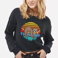 lazy Sloth Retro Sunset  Cropped Pullover Crew