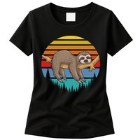 lazy Sloth Retro Sunset  Womens T-Shirt