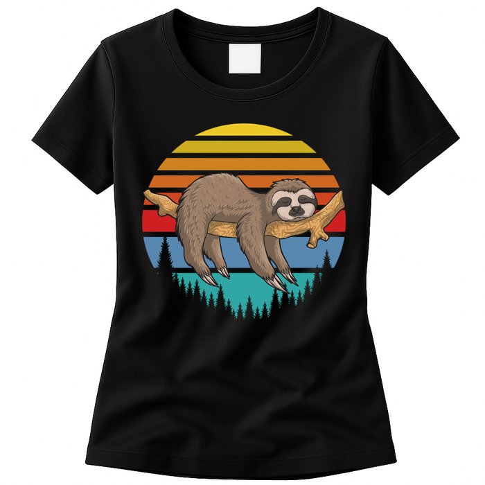lazy Sloth Retro Sunset  Womens T-Shirt