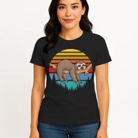 lazy Sloth Retro Sunset  Womens T-Shirt
