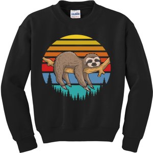 lazy Sloth Retro Sunset  Kids Sweatshirt