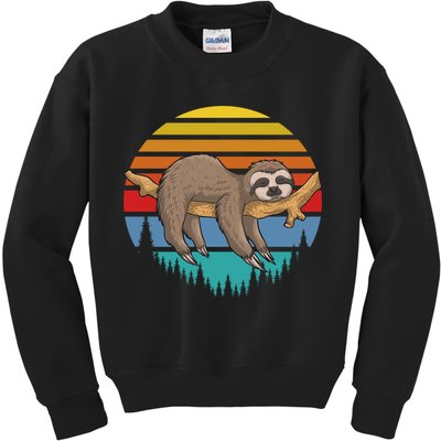 lazy Sloth Retro Sunset  Kids Sweatshirt