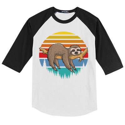 lazy Sloth Retro Sunset  Kids Colorblock Raglan Jersey
