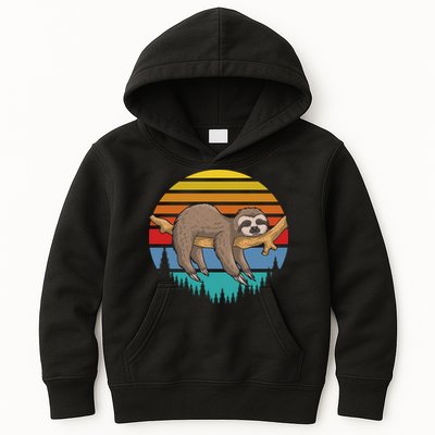 lazy Sloth Retro Sunset  Kids Hoodie
