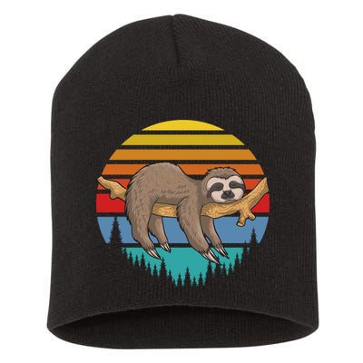lazy Sloth Retro Sunset  Short Acrylic Beanie
