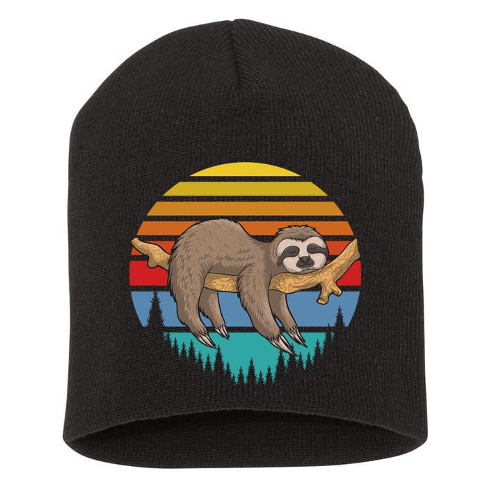 lazy Sloth Retro Sunset  Short Acrylic Beanie