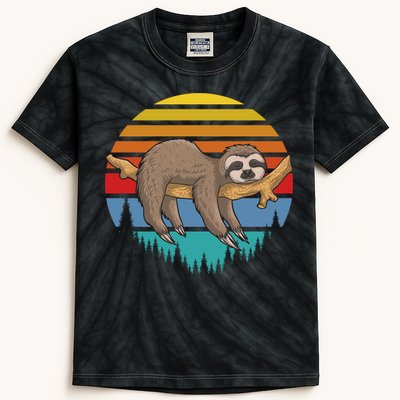 lazy Sloth Retro Sunset  Kids Tie-Dye T-Shirt