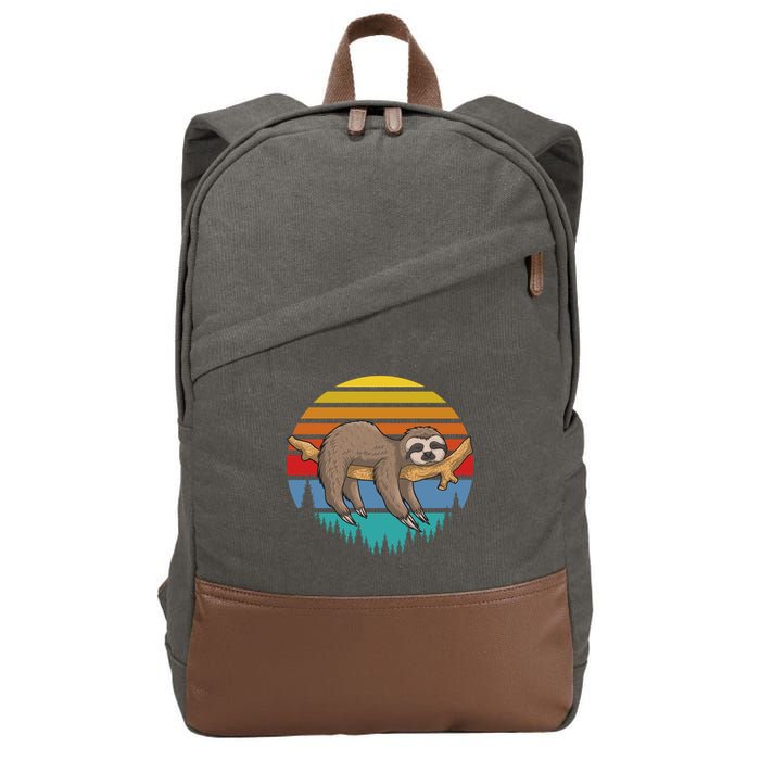 lazy Sloth Retro Sunset  Cotton Canvas Backpack