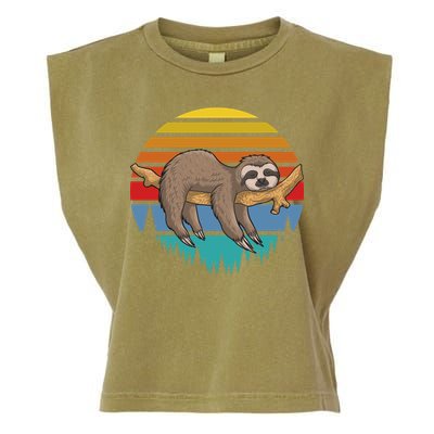 lazy Sloth Retro Sunset  Garment-Dyed Women's Muscle Tee