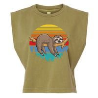 lazy Sloth Retro Sunset  Garment-Dyed Women's Muscle Tee