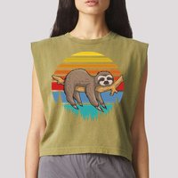 lazy Sloth Retro Sunset  Garment-Dyed Women's Muscle Tee