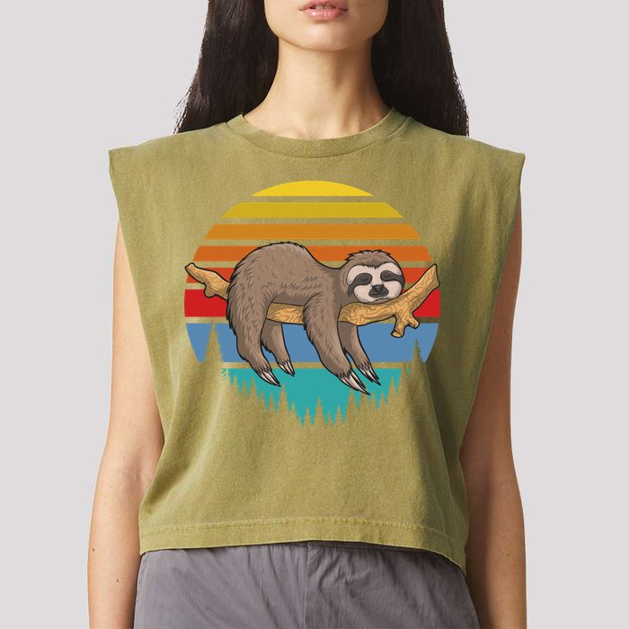 lazy Sloth Retro Sunset  Garment-Dyed Women's Muscle Tee