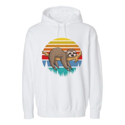 lazy Sloth Retro Sunset  Garment-Dyed Fleece Hoodie