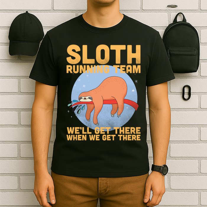 Lazy Sloth Running Team Distressed T-Shirt