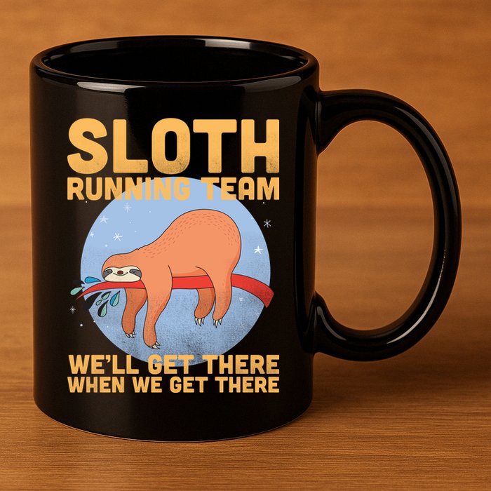 Lazy Sloth Running Team Distressed 11oz C Handle Ceramic Mug