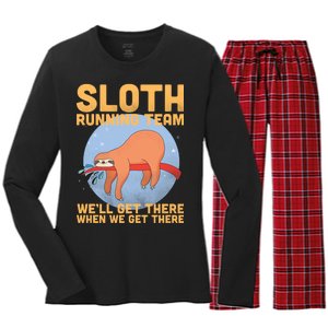 Lazy Sloth Running Team Distressed Women's Long Sleeve Flannel Pajama Set 