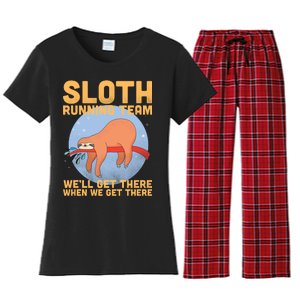 Lazy Sloth Running Team Distressed Women's Flannel Pajama Set