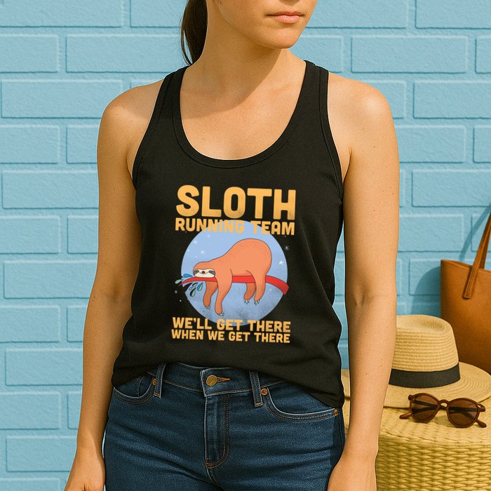 Lazy Sloth Running Team Distressed Womens Tank Top