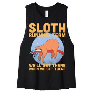 Lazy Sloth Running Team Distressed Women's Racerback Cropped Tank