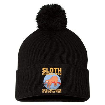 Lazy Sloth Running Team Distressed Pom Pom 12in Knit Beanie